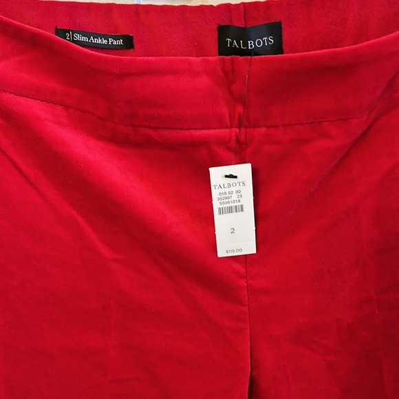 Talbots Women’s (2) Red Slim Ankle Pants Velveteen Holiday Party Pants NWT - Picture 2 of 6